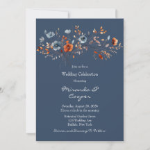 Blaue und orangefarbene Wildblumen Hochzeit