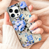 Blaue und Periwinkle-Monogramm-Blumen Case-Mate iPhone Hülle