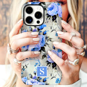 Blaue und Periwinkle-Monogramm-Blumen Case-Mate iPhone Hülle