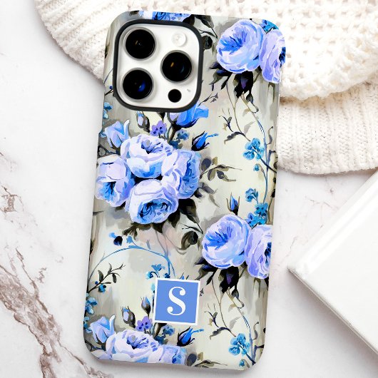 Blaue und Periwinkle-Monogramm-Blumen Case-Mate iPhone Hülle