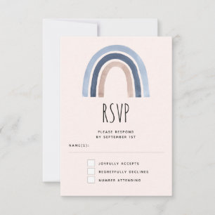 Blaue und Pfirsich-Regenbogen-Boho-Hochzeit RSVP Karte