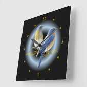 Blaue und rohe Vögel ~ Gold Musikalische Rolle ~ * Quadratische Wanduhr (Winkel)