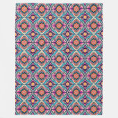 Blaue und rosa abstrakte Blumen Boheme Fleecedecke (Vorderseite)