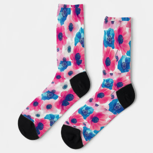 Blaue und rosa Anemone Socken