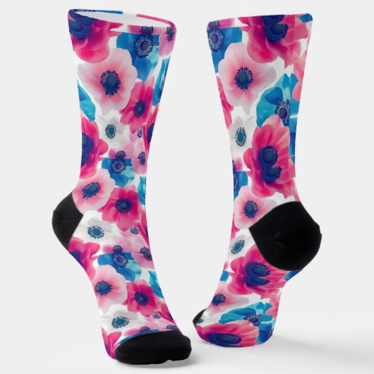 Blaue und rosa Anemone Socken (Gewinkelt)