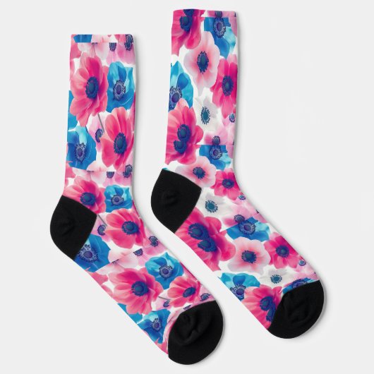 Blaue und rosa Anemone Socken (Rechts)