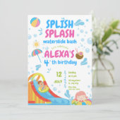 Blaue und rosa aufblasbare Party Girl Einladung (Stehend Vorderseite)