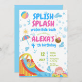 Blaue und rosa aufblasbare Party Girl Einladung (Vorne/Hinten)