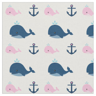 Blaue und rosa Baby-Wale und Anker Stoff