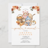 Blaue und rosa Bären: Stroller Pumpkin Gender Reve Einladung (Vorderseite)