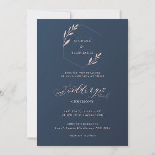 Blaue und rosa Blatt-Hochzeitseinladung Einladung