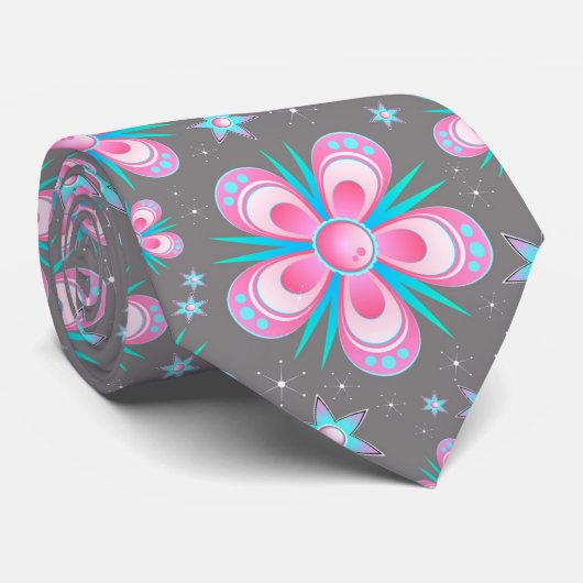 Blaue und rosa Blume Krawatte (Gerollt)