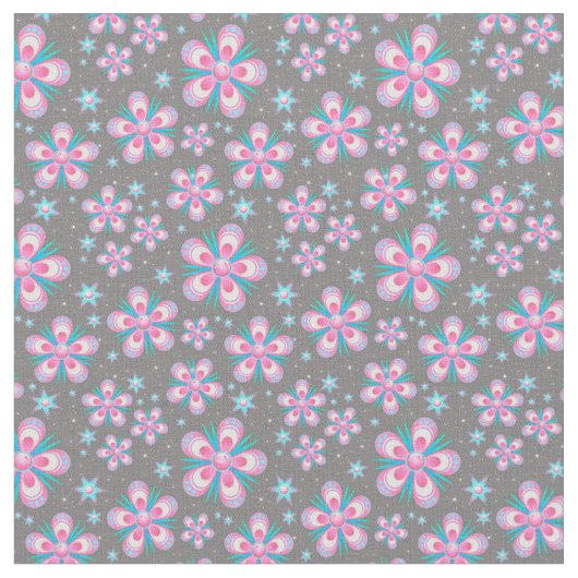 Blaue und rosa Blumen Stoff (Nahaufnahme)