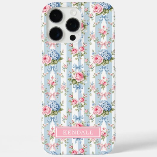Blaue und rosa Blumen und Bows gestreift Case-Mate iPhone Hülle (Rückseite)