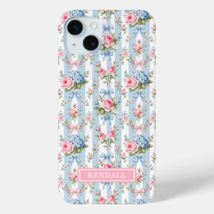Blaue und rosa Blumen und Bows gestreift Case-Mate iPhone Hülle