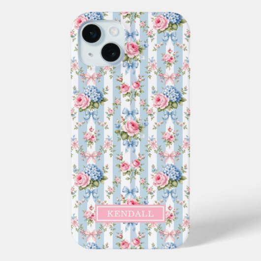 Blaue und rosa Blumen und Bows gestreift Case-Mate iPhone Hülle (Rückseite)