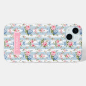 Blaue und rosa Blumen und Bows gestreift Case-Mate iPhone Hülle (Rückseite (Horizontal))