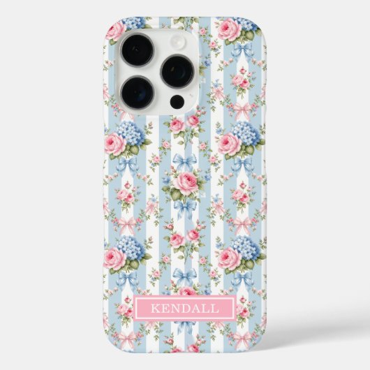 Blaue und rosa Blumen und Bows gestreift Case-Mate iPhone Hülle (Rückseite)