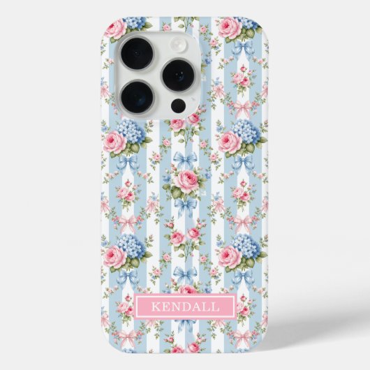 Blaue und rosa Blumen und Bows gestreift Case-Mate iPhone Hülle (Rückseite)