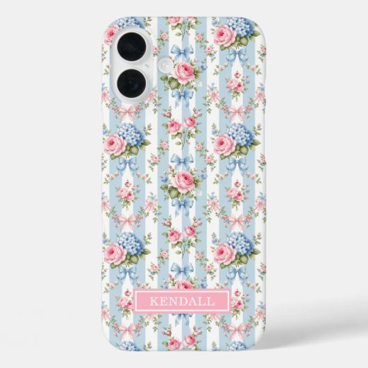 Blaue und rosa Blumen und Bows gestreift Case-Mate iPhone Hülle (Rückseite)