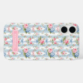 Blaue und rosa Blumen und Bows gestreift Case-Mate iPhone Hülle (Rückseite (Horizontal))