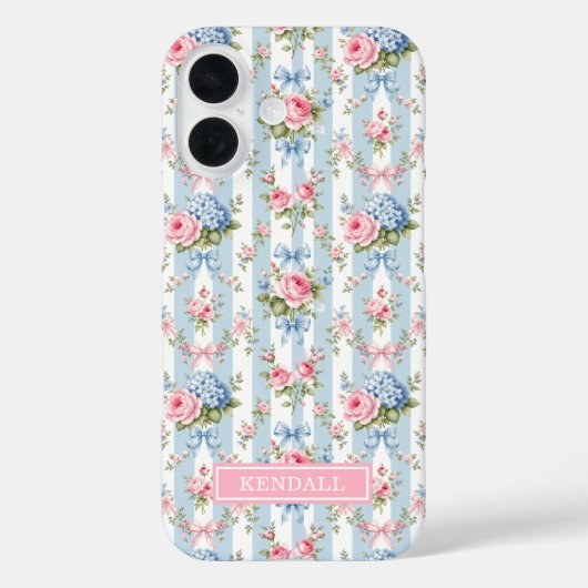 Blaue und rosa Blumen und Bows gestreift Case-Mate iPhone Hülle (Rückseite)