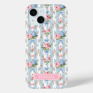 Blaue und rosa Blumen und Bows gestreift Case-Mate iPhone Hülle