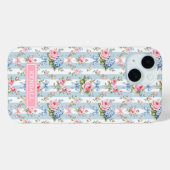 Blaue und rosa Blumen und Bows gestreift Case-Mate iPhone Hülle (Rückseite (Horizontal))