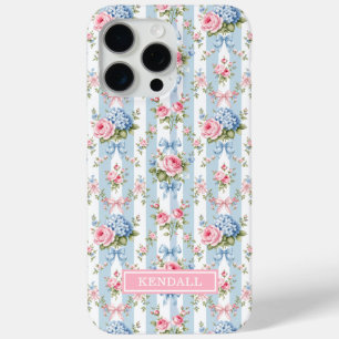 Blaue und rosa Blumen und Schleifen gestreift Case-Mate iPhone Hülle