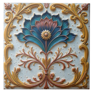 Blaue und rosa Blumenrosette Fliese