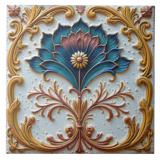 Blaue und rosa Blumenrosette Fliese (Vorderseite)