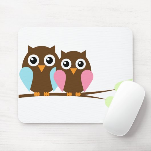 Blaue und rosa Eulen-Paare Mousepad (Mit Mouse)