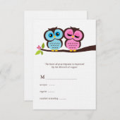 Blaue und rosa Eulen RSVP Karte (Vorne/Hinten)