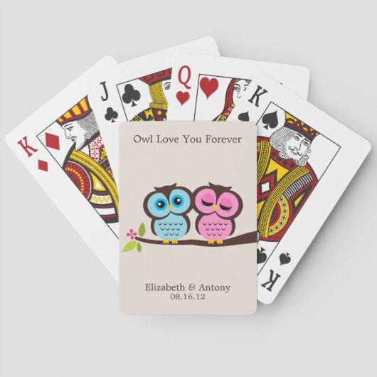 Blaue und rosa Eulen Spielkarten (Rückseite)