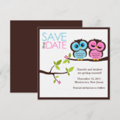 Blaue und rosa Eulenhochzeit Save The Date (Vorne/Hinten)