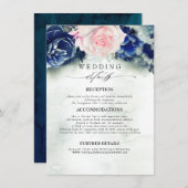 Blaue und rosa farbene Blume Hochzeitsinformatione Begleitkarte (Vorne/Hinten)