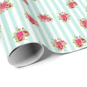 Blaue und rosa florale Chic Rosen shabby Geschenkv Geschenkpapier