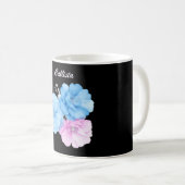 Blaue und rosa florale Eleganz Kaffeetasse (VorderseiteRechts)