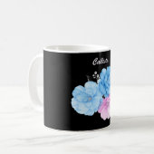 Blaue und rosa florale Eleganz Kaffeetasse (Vorderseite Links)