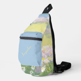 Blaue und rosa Frühlingshügel Hintergrund Crossbody Bag