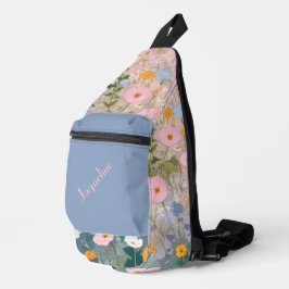 Blaue und rosa Frühlingshügel Hintergrund Crossbody Bag