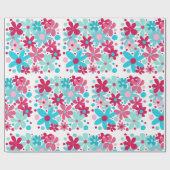 Blaue und rosa funkige Blume Geschenkpapier (Flach)