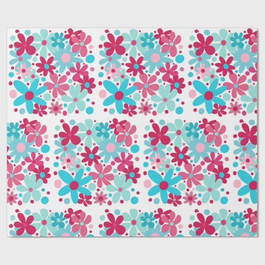 Blaue und rosa funkige Blume Geschenkpapier (Flach)