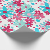 Blaue und rosa funkige Blume Geschenkpapier (Ecke)
