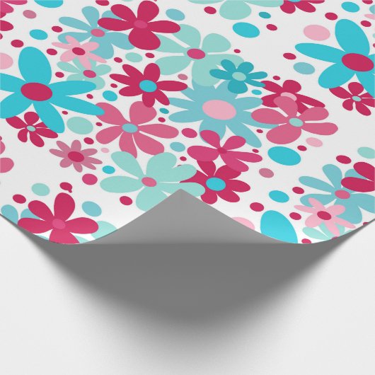 Blaue und rosa funkige Blume Geschenkpapier (Ecke)