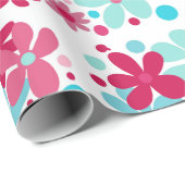 Blaue und rosa funkige Blume Geschenkpapier (Rolleneckpunkt)