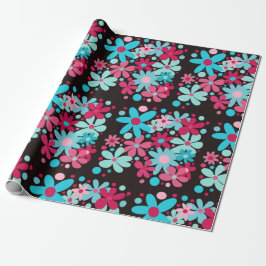 Blaue und rosa funkige Blume Geschenkpapier