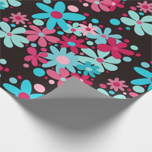 Blaue und rosa funkige Blume Geschenkpapier (Ecke)