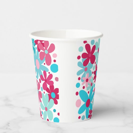 Blaue und rosa funkige Blume Pappbecher (Links)