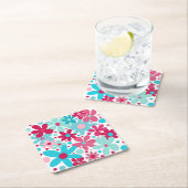 Blaue und rosa funkige Blume Rechteckiger Pappuntersetzer (Vor Ort)